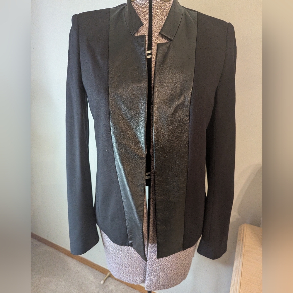 Theory Black Women's Blazer with Leather Lapel